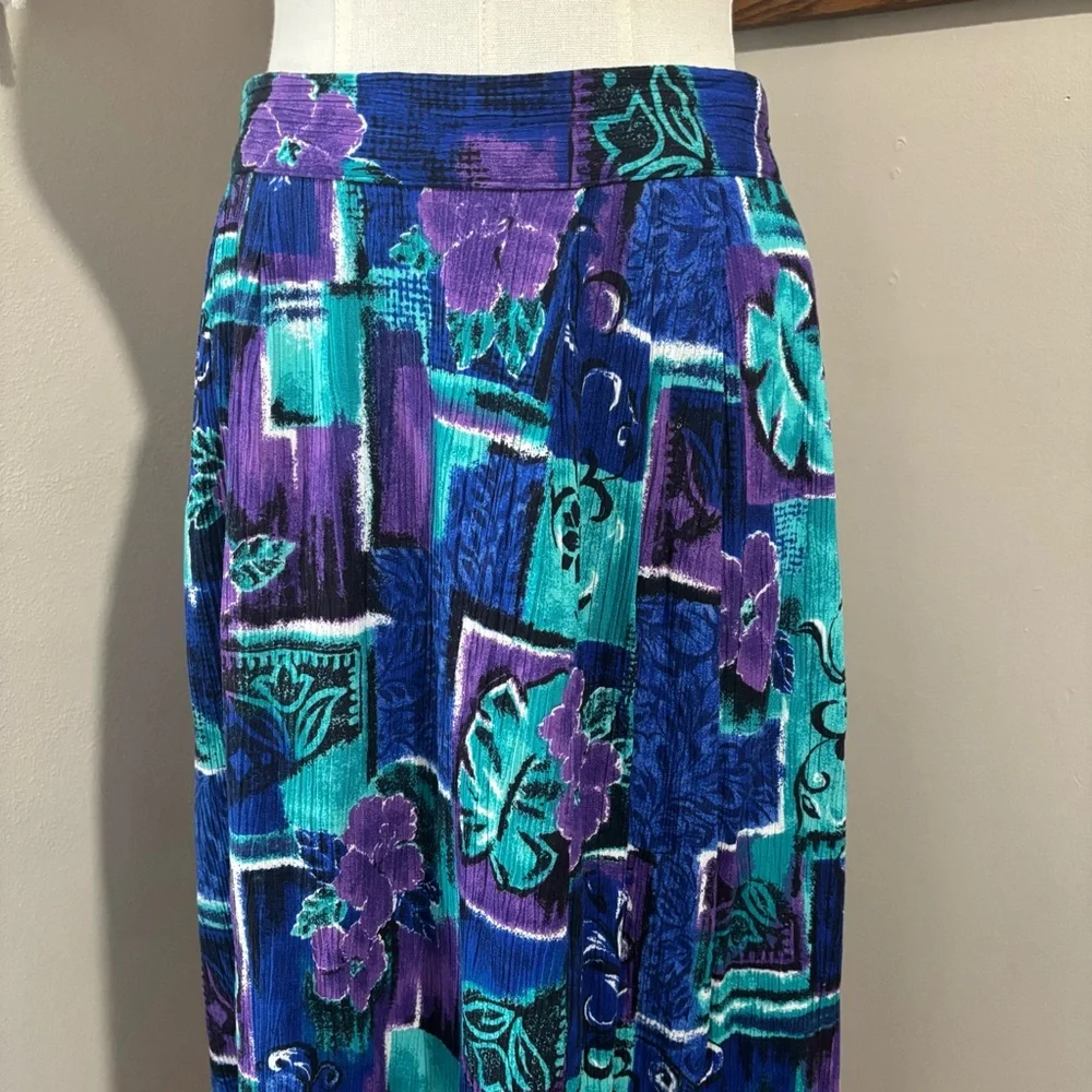 80s Vintage Colorful Floral Midi Skirt Size Medium Jessica Scott - Picture 2 of 11